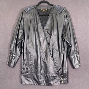 Vintage Vebo Jacket Womens EU 46 Black Leather Butter Bling Beaded Mobwife 80’s